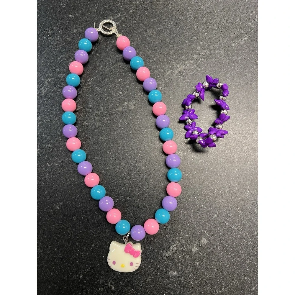 Girls Jewelry Lot 13pc Beaded‎ Necklaces Bracelets Hello Kitty Frozen)